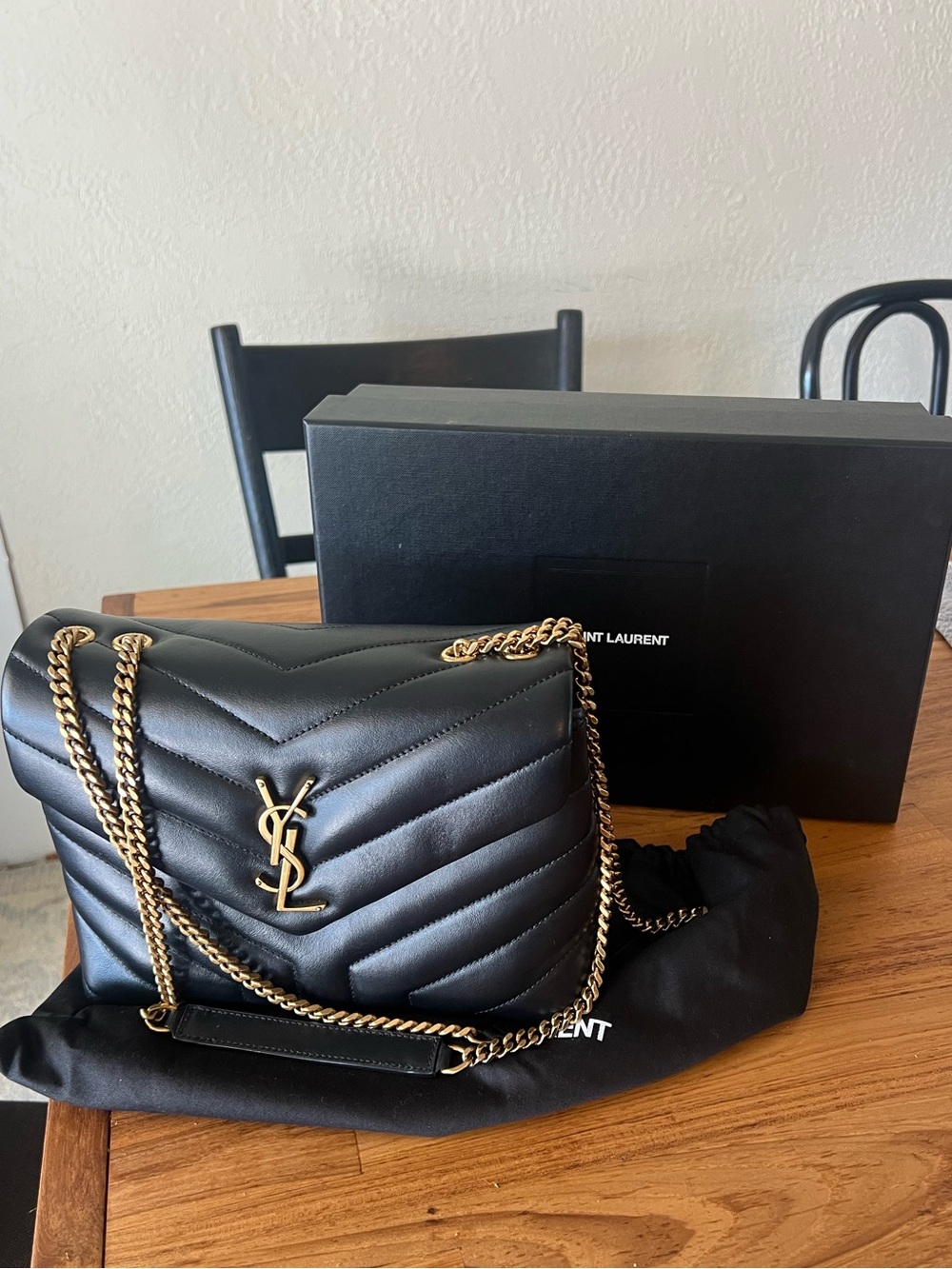 Saint Laurent Loulou small black leather with Gold Logo